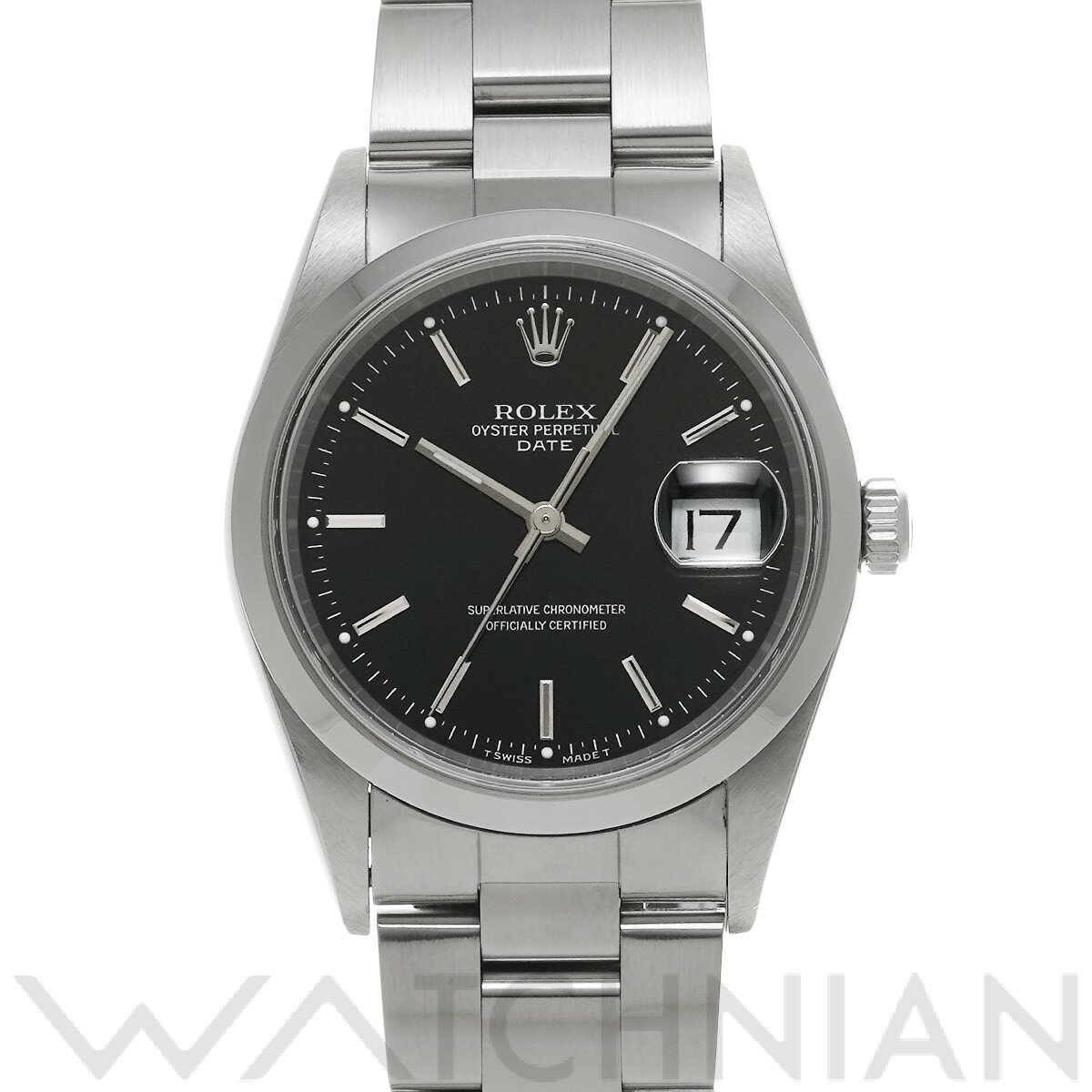 【中古】 ロレックス ROLEX オイスターパーペチュアル デイト 15200 A番(1999年頃製造) ブラック メンズ 腕時計