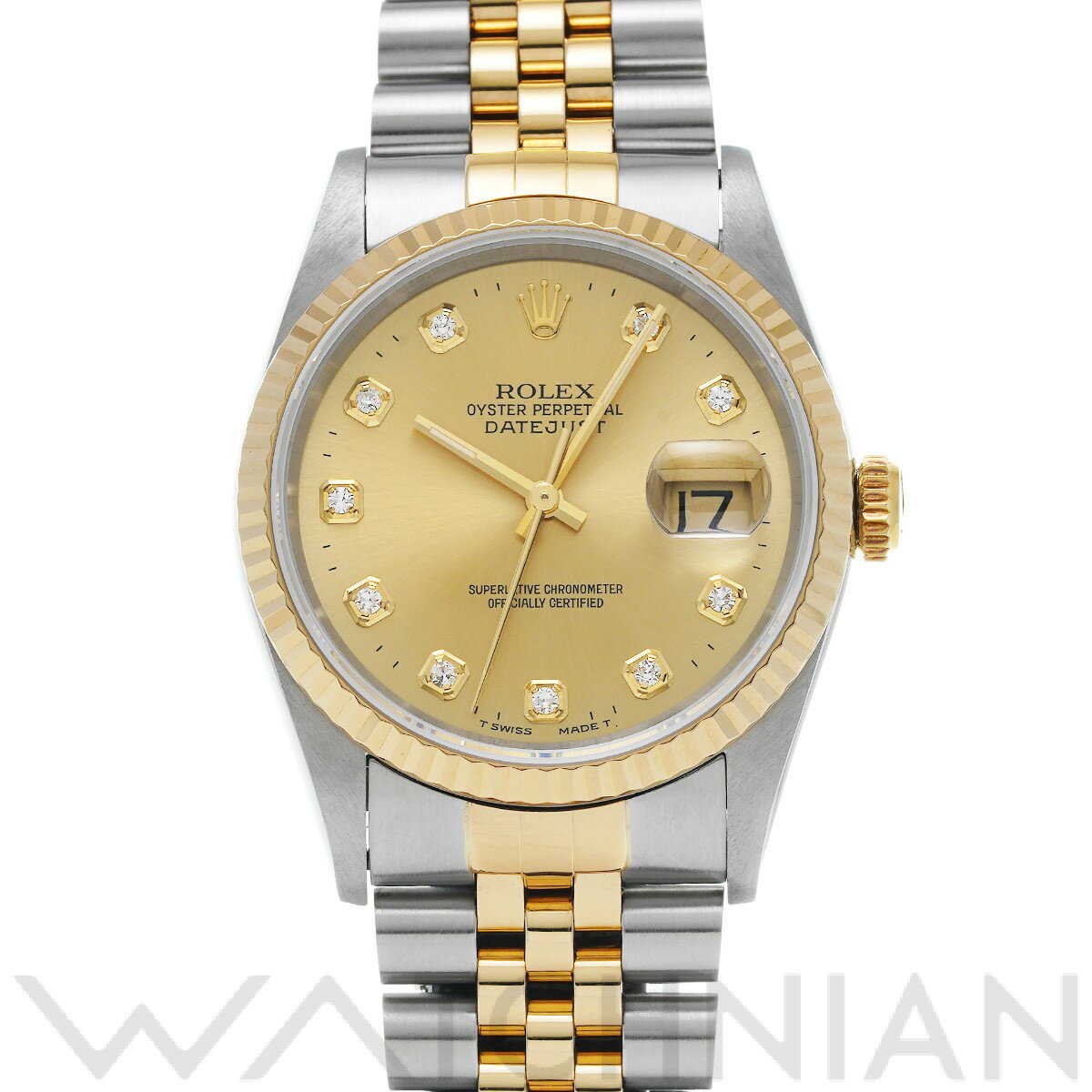 【4種選べるクーポン＆P2倍 5/20】【ローン60回払い無金利】【中古】 ロレックス ROLEX デイトジャスト 16233G W番(1995年頃製造) シャンパン/ダイヤモンド メンズ 腕時計