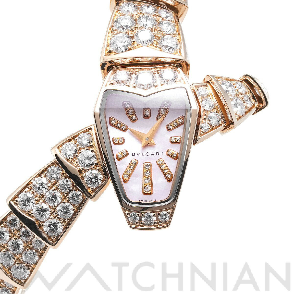 【ローン60回払い無金利】【中古】 ブルガリ BVLGARI セルペンティ ジュエリー SPP26G ホワイトシェル/ダイヤモンド レディース 腕時計