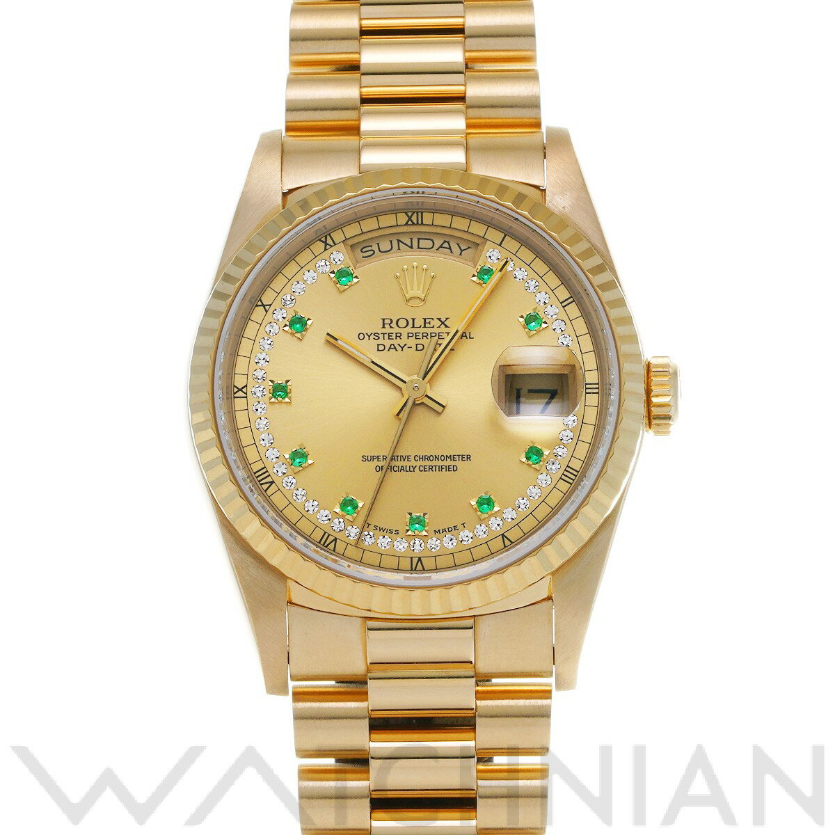 【4種選べるクーポン＆P2倍 5/20】【ローン60回払い無金利】【中古】 ロレックス ROLEX デイデイト 18238LE E番(1991年頃製造) シャンパン/ダイヤモンド/エメラルド メンズ 腕時計 ロレックス 時計 高級腕時計 ブランド