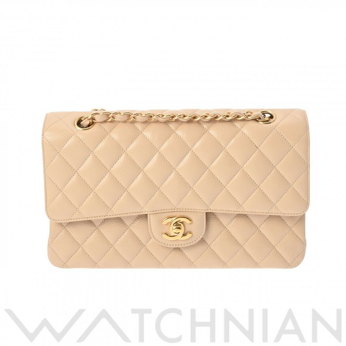 【4種選べるクーポン 5/1-＆P2倍 5/1】【ローン60回払い無金利】【中古】 シャネル CHANEL マトラッセ Wフラップ Wチェーンショルダー 25 ベージュ/ゴールド金具 A01112 キャビアスキン レディース ショルダーバッグ chanel シャネル バッグ バック ブランドのサムネイル