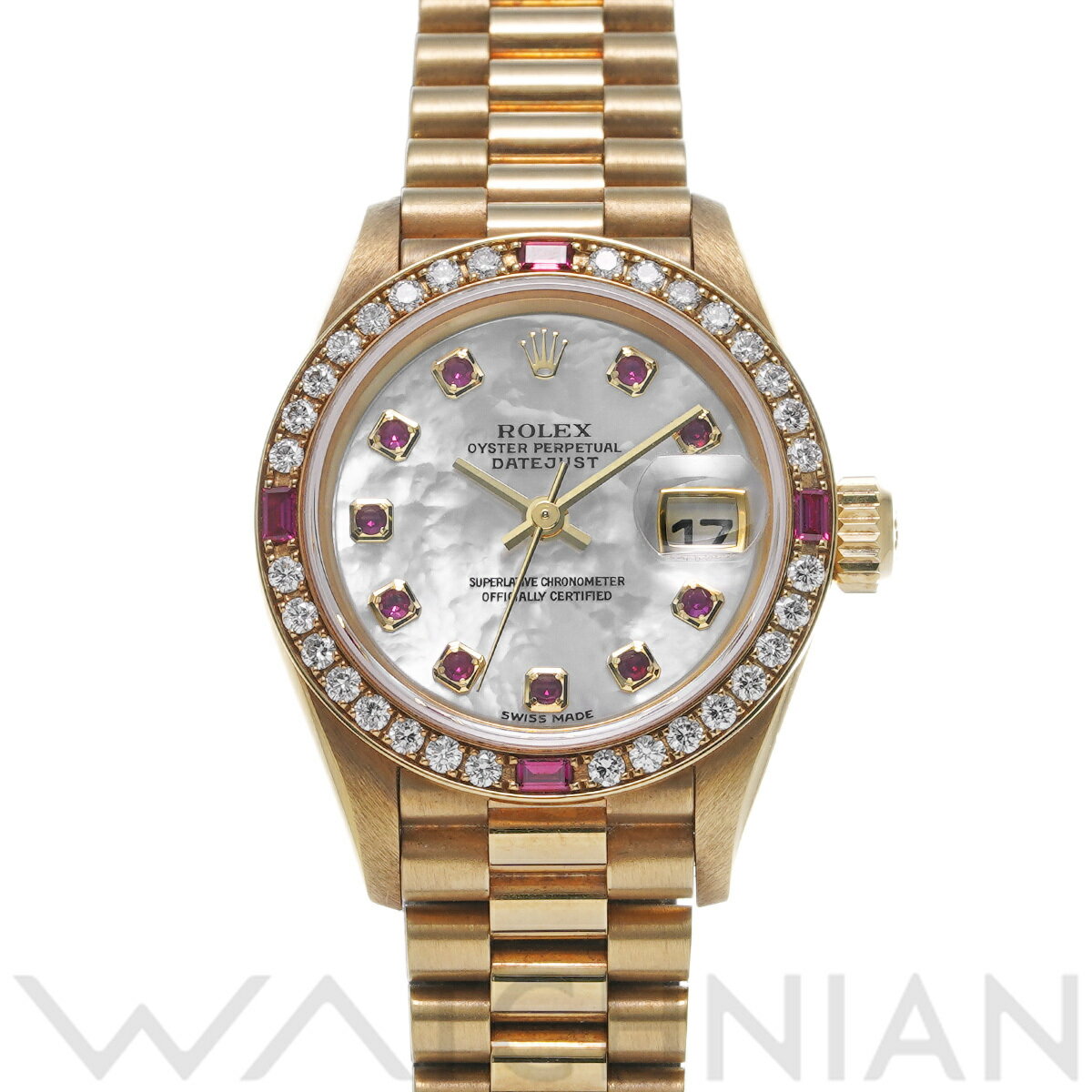 【ローン60回払い無金利】【中古】 ロレックス ROLEX デイトジャスト 79068NGR K番(2001年頃製造) ホワイトシェル/ルビー レディース 腕時計 ロレックス 時計 高級腕時計 ブランド
