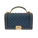 【〜5/3 最大3万円クーポン】シャネル CHANEL ボーイシャネル チェーンショルダー 25cm ダークブルー系 A94804 ラムスキン レディース ショ...