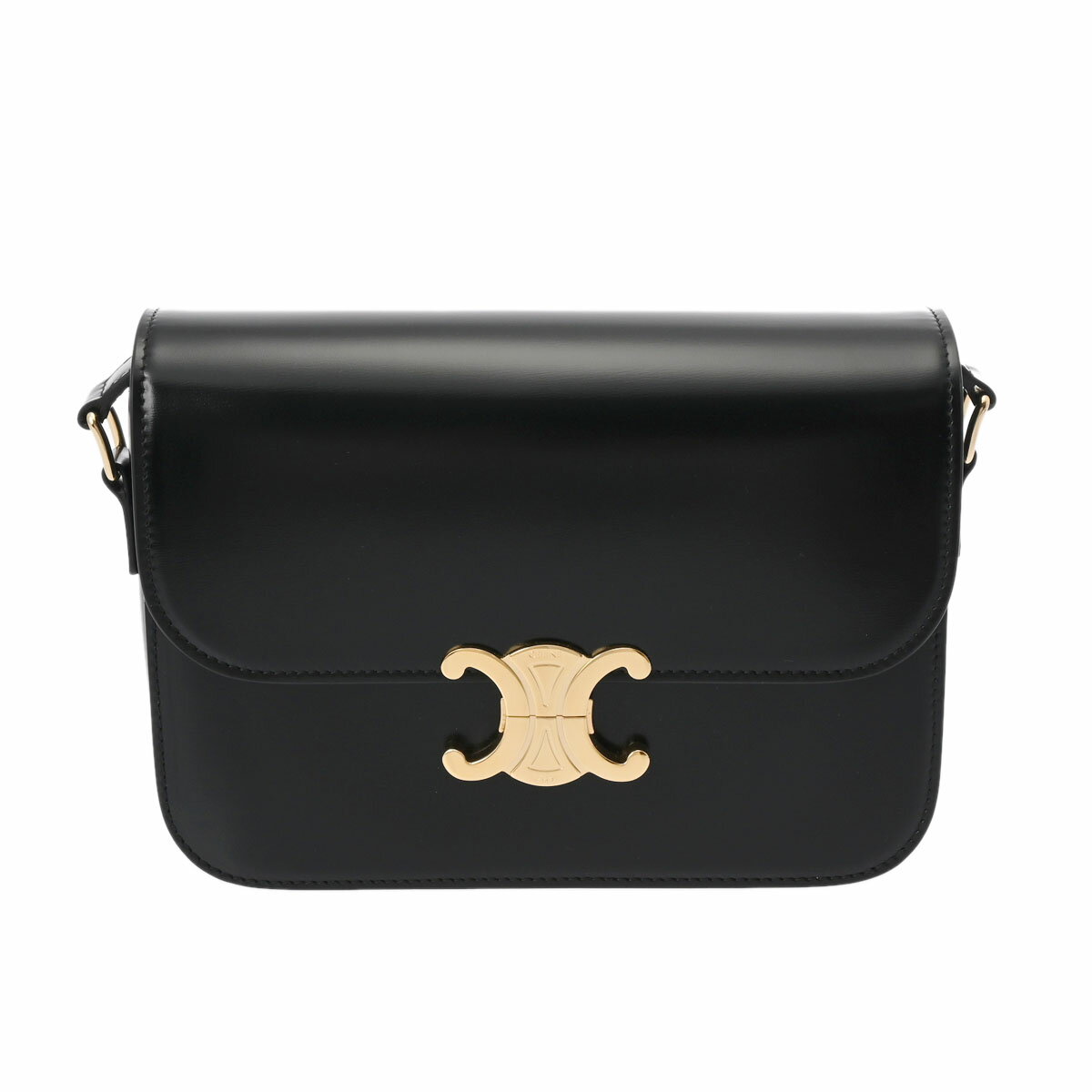 【6種選べるクーポン＆P2倍 7/25】【ローン60回払い無金利】【中古】 セリーヌ CELINE クラシック トリオンフバッグ ブラック/ゴールド金具 187363BF4.38NO シャイニーカーフスキン レディース ショルダーバッグ セリーヌ ショルダーバッグ バック ブランドのサムネイル