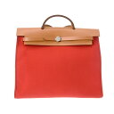 エルメス HERMES エールバッグ ジップ MM 2WAY レッド/ナチュラル トワルオフィシエ/ヴァッシュハンター ユニセックス ハンドバッグ エルメス バ...
