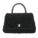 シャネル CHANEL Vステッチ トップハンドル フラップバッグ ブラック A92990 シアリングファー/カーフスキン レディース ハンドバッグ chane...