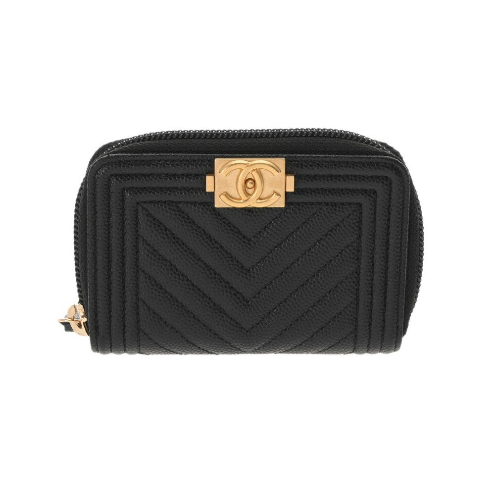 シャネル CHANEL Vステッチ クラシック ジップ コインパース ブラック A80602 キャビアスキン レディース コインケース シャネル 財布 ブランド 【ローン48回払い無金利】【中古】