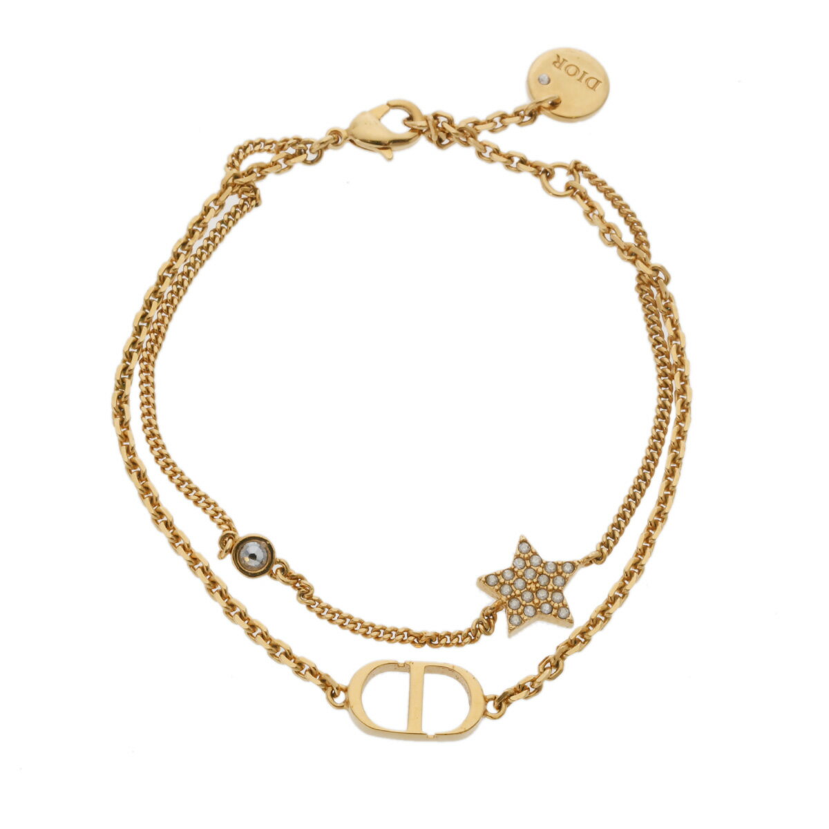 ディオール Dior PETIT CD ダブルブレスレット ゴールド/ホワイト B1133PMTCY_D301 メタル/クリスタル レディース ブレスレット ディオール 【ローン60回払い無金利】【中古】