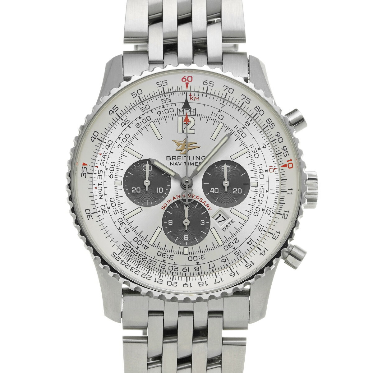 【〜9/11 最大3万円クーポン】ブライトリング BREITLING ナビタイマー 50th A412E05NP シルバー メンズ 腕時計 ブライトリング 時計 高級腕時計 ブランド 【ローン36回払い無金利】【中古】