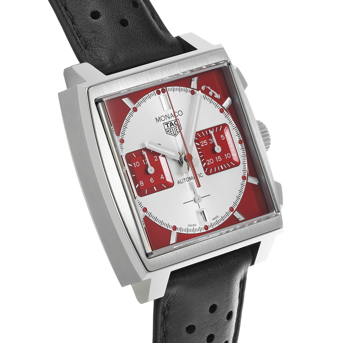 【〜9/26 最大4万円クーポン】タグ ホイヤー TAG HEUER モナコ キャリバーホイヤー02 クロノグラフ グランプリ ドゥ モナコヒストリック CBL2114.FC6486 シルバー/レッド メンズ 腕時計 タグ ホイヤー 時計 高級腕時計 ブランド 【ローン36回払い無金利】【中古】