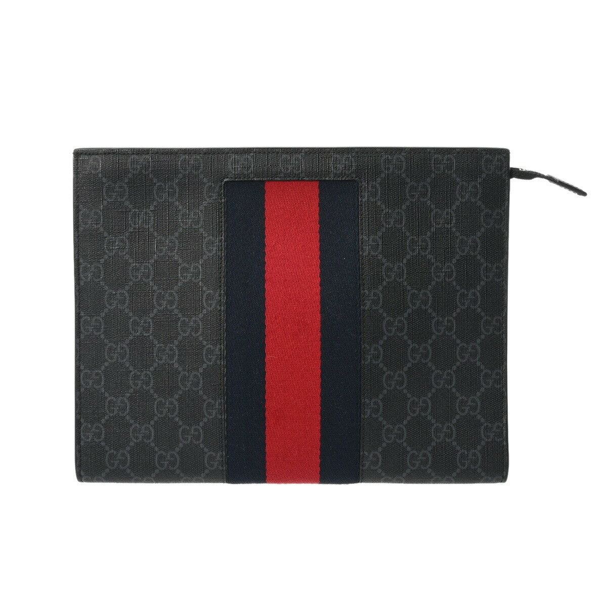【〜11/27 最大3万円クーポン】グッチ GUCCI ウェビングライン/GGスプリーム クラッチバッグ グレー/ブラック 475316 PVC/レザー レディース クラッチバッグ グッチ クラッチバッグ バック ブランド 【ローン48回払い無金利】【中古】