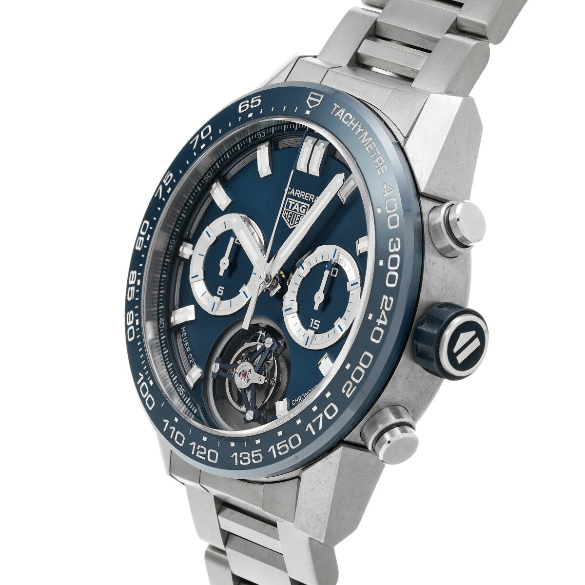 タグ ホイヤー TAG HEUER カレラ キャリバー ホイヤー02T クロノグラフ トゥールビヨン CAR5A8C.BF0707 ブルー メンズ 腕時計 タグ ホイヤー 時計 高級腕時計 ブランド 【ローン48回払い無金利】【中古】