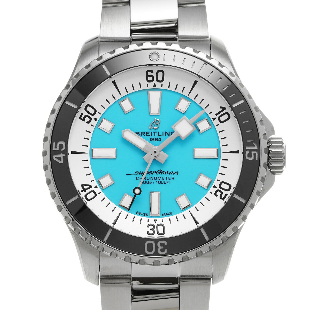 商品詳細 【管理番号】690532 【ジャンル】腕時計 /メンズ 【ブランド】ブライトリング / BREITLING 【モデル】スーパーオーシャン オートマチック44 【型番（型式番号）】A17376211L2A1(A17376) 【ムーブメント】自動巻き / Cal.ブライトリング17 【文字盤】ターコイズブルー 【ケース】ステンレス 【風防】サファイアクリスタル風防 【ベゼル】ステンレス/セラミック / ブラック 【ブレスレット】ステンレス 【状態】 中古 ランクA ケース 少し小傷が見受けられます ベゼル 少し小傷が見受けられます ベルト 少し小傷が見受けられます バックル 少し小傷が見受けられます 風防 僅かな小傷が見受けられます 【サイズ】 ケース 縦/約44mm 横/約44mm厚み/約12.6mm ラグ幅 22mm 腕周り 約19cm 【機能】 防水(300m) ルミノバ夜光 逆回転防止ベゼル 【付属品】メーカー保証書(有効期限2025年3月) メーカー箱 【当社保証】 1年 ランク状態について 商品の状態は、下記のランクで評価しています。 弊社基準にて正確に評価しておりますが、主観的なものであるため、よくお考え頂いた上でご注文頂きますよう宜しくお願いいたします。 神経質な方・完璧を求められる方はご購入をご遠慮下さい。 ※店頭販売もしているため、写真や記載のない傷や汚れが生じる場合がございます。 ※掲載以外の詳細をご希望の方は在庫店舗をご案内致しますので一度お問い合わせ下さい。 N 新品。 S 未使用品。未使用ですが展示品や保管などで僅かな色ヤケや傷が見られる品。一度も使用していない品。 SA 新品同様。数回程度使用の中古品で、新品に近い綺麗な状態の中古品。 A 多少の使用感や傷はありますが状態の良い品 AB 使用感や傷は見られますが、全体的に状態の良い品 B 日常的に使用していたような使用感や傷等が見られますが、充分に使用できる品 C 色濃く使用感があり、傷や汚れが多く目立つ品、リペアが必要な品 Q アンティーク品 お支払方法 ・クレジットカード ・ショッピングローン ・振込銀行 ・代金引換（※代引き手数料を含め30万円以下のみご利用頂けます） 詳しくはこちらをご覧ください。