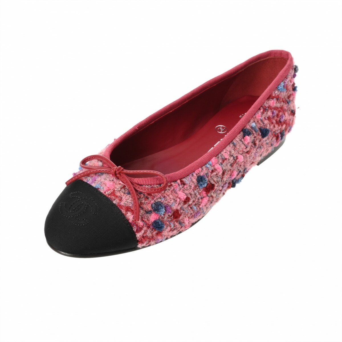 【〜12/11 最大3万円クーポン】シャネル CHANEL バレリーナ #36.5 ピンク/バーガンディ/マルチカラー/ブラック G02819 ツイード/レザー レディース バレエシューズ シャネル 【ローン48回払い無金利】【中古】