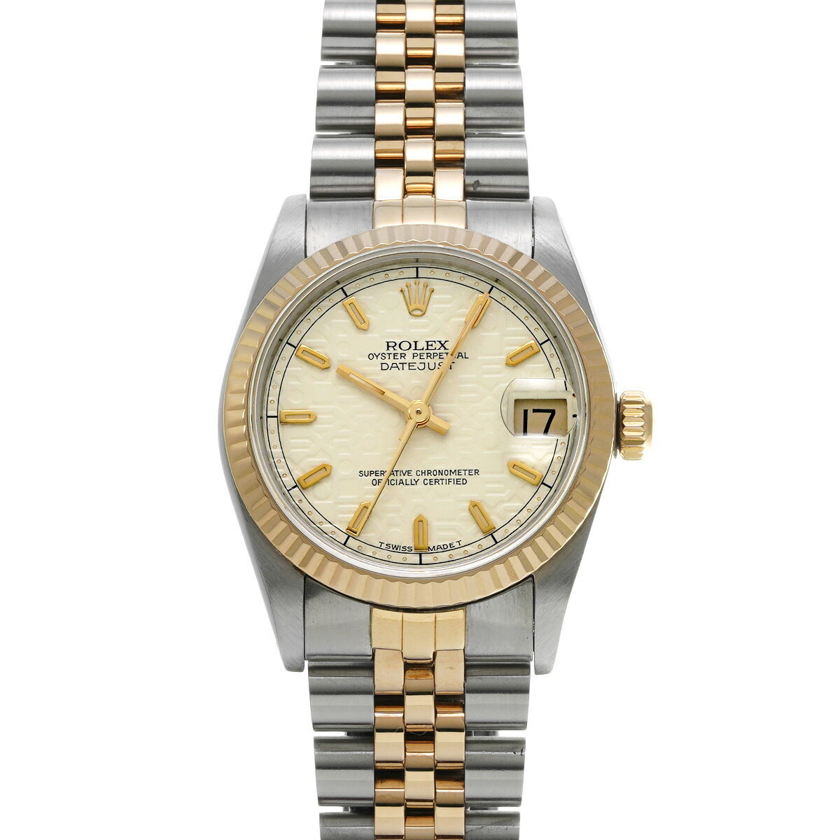 商品詳細 【管理番号】681901 【ジャンル】腕時計 /ユニセックス 【ブランド】ロレックス / ROLEX 【モデル】デイトジャスト 【型番（型式番号）】68273 【シリアル】E番(1990年頃製造) 【ムーブメント】自動巻き / Cal.2135 【文字盤】アイボリーコンピュータ 【ケース】ステンレス 【風防】サファイアクリスタル風防 【ベゼル】イエローゴールド 【ブレスレット】ジュビリーブレス（ステンレス/イエローゴールド） 【状態】 中古 ランクA ケース 少し小傷が見受けられます ベゼル 小傷、打ち傷が見受けられます ベルト 僅かな小傷が見受けられます バックル 少し小傷が見受けられます 風防 少し欠けが見受けられます 【サイズ】 ケース 縦/約31mm 横/約31mm厚み/約11mm ラグ幅 17mm 腕周り 約17.5cm 【機能】 防水(100m) トリチウム夜光 デイト表示 【付属品】メーカー保証書(1991年10月海外購入) メーカー箱(劣化) 【コメント】 2025年9月自社工房にてオーバーホール 【当社保証】 2年 ランク状態について 商品の状態は、下記のランクで評価しています。 弊社基準にて正確に評価しておりますが、主観的なものであるため、よくお考え頂いた上でご注文頂きますよう宜しくお願いいたします。 神経質な方・完璧を求められる方はご購入をご遠慮下さい。 ※店頭販売もしているため、写真や記載のない傷や汚れが生じる場合がございます。 ※掲載以外の詳細をご希望の方は在庫店舗をご案内致しますので一度お問い合わせ下さい。 N 新品。 S 未使用品。未使用ですが展示品や保管などで僅かな色ヤケや傷が見られる品。一度も使用していない品。 SA 新品同様。数回程度使用の中古品で、新品に近い綺麗な状態の中古品。 A 多少の使用感や傷はありますが状態の良い品 AB 使用感や傷は見られますが、全体的に状態の良い品 B 日常的に使用していたような使用感や傷等が見られますが、充分に使用できる品 C 色濃く使用感があり、傷や汚れが多く目立つ品、リペアが必要な品 Q アンティーク品 お支払方法 ・クレジットカード ・ショッピングローン ・振込銀行 ・代金引換（※代引き手数料を含め30万円以下のみご利用頂けます） 詳しくはこちらをご覧ください。