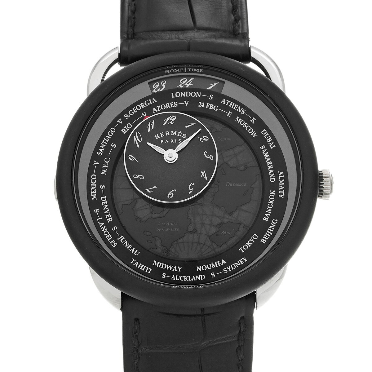 【～11/27 最大3万円クーポン】エルメス HERMES アルソー ル タン ヴォヤジャー デュアルタイム AR10.741 ブラック レディース 腕時計 エルメス 時計 高級腕時計 ブランド 【ローン48回払い無金利】【中古】