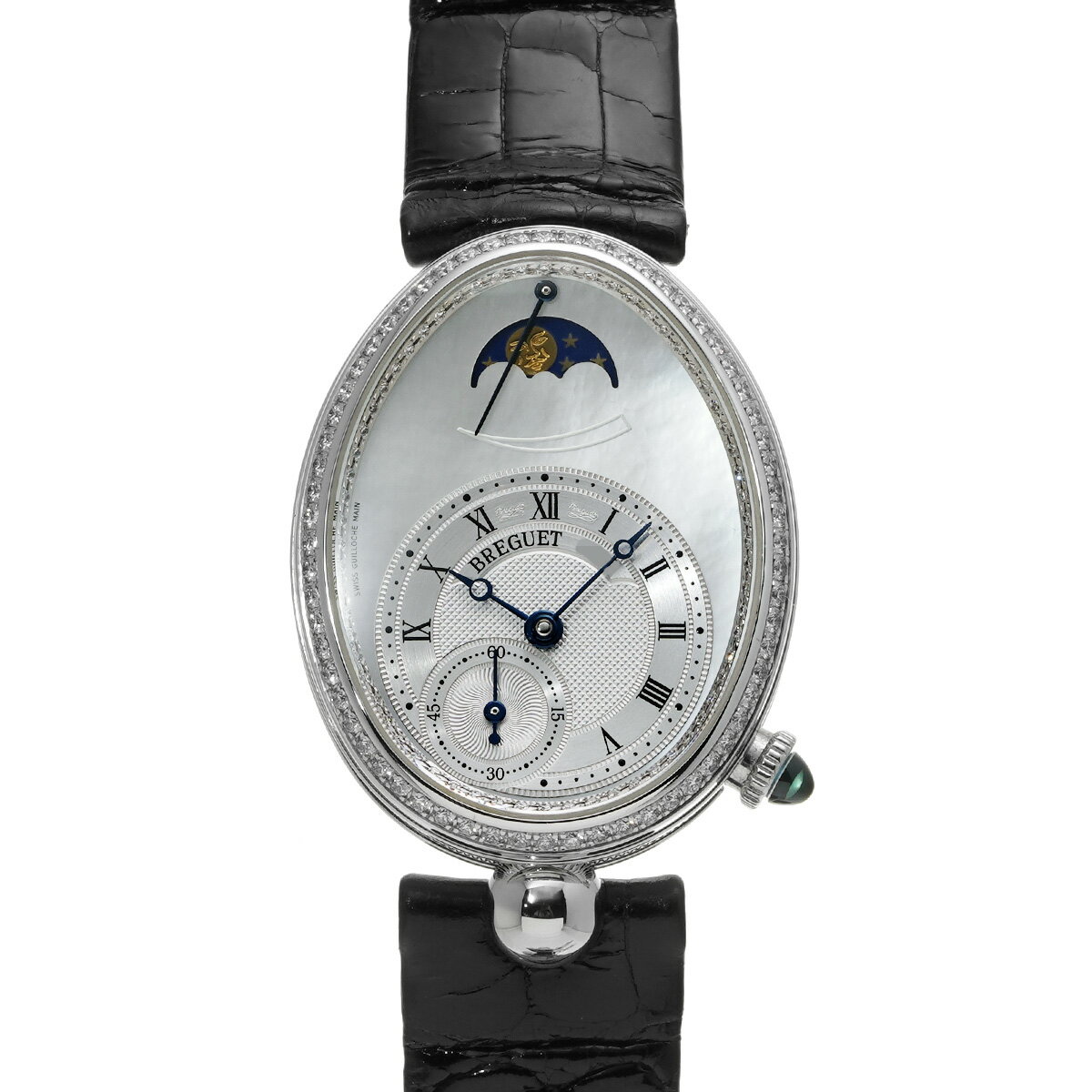 商品詳細 【管理番号】687326 【ジャンル】腕時計 /レディース 【ブランド】ブレゲ / Breguet 【モデル】クイーン オブ ネイプルズ 【型番（型式番号）】8908BB/52/964/D00D3L(8908) 【ムーブメント】自動巻き / Cal.537 DRL1 【文字盤】ホワイトシェル 【ケース】ホワイトゴールド 【風防】サファイアクリスタル風防 【ベゼル】ホワイトゴールド/ダイヤモンド 【ベルト】アリゲーター / ブラック 【状態】 中古 ランクA ケース 線傷や小傷が見受けられます ベゼル 少し小傷が見受けられます バックル 少し小傷が見受けられます 他に目立つダメージはございません 【サイズ】 ケース 縦/約36.5mm 横/約28.48mm厚み/約10.05mm 腕周り 約12.5cm～17.5cm 【機能】 防水(30m) スモールセコンド パワーリザーブ表示 ムーンフェイズ シースルーバック 【付属品】メーカー保証書(2019年10月海外購入) 【コメント】 2025年9月自社工房にてオーバーホール 【当社保証】 1年 ランク状態について 商品の状態は、下記のランクで評価しています。 弊社基準にて正確に評価しておりますが、主観的なものであるため、よくお考え頂いた上でご注文頂きますよう宜しくお願いいたします。 神経質な方・完璧を求められる方はご購入をご遠慮下さい。 ※店頭販売もしているため、写真や記載のない傷や汚れが生じる場合がございます。 ※掲載以外の詳細をご希望の方は在庫店舗をご案内致しますので一度お問い合わせ下さい。 N 新品。 S 未使用品。未使用ですが展示品や保管などで僅かな色ヤケや傷が見られる品。一度も使用していない品。 SA 新品同様。数回程度使用の中古品で、新品に近い綺麗な状態の中古品。 A 多少の使用感や傷はありますが状態の良い品 AB 使用感や傷は見られますが、全体的に状態の良い品 B 日常的に使用していたような使用感や傷等が見られますが、充分に使用できる品 C 色濃く使用感があり、傷や汚れが多く目立つ品、リペアが必要な品 Q アンティーク品 お支払方法 ・クレジットカード ・ショッピングローン ・振込銀行 ・代金引換（※代引き手数料を含め30万円以下のみご利用頂けます） 詳しくはこちらをご覧ください。