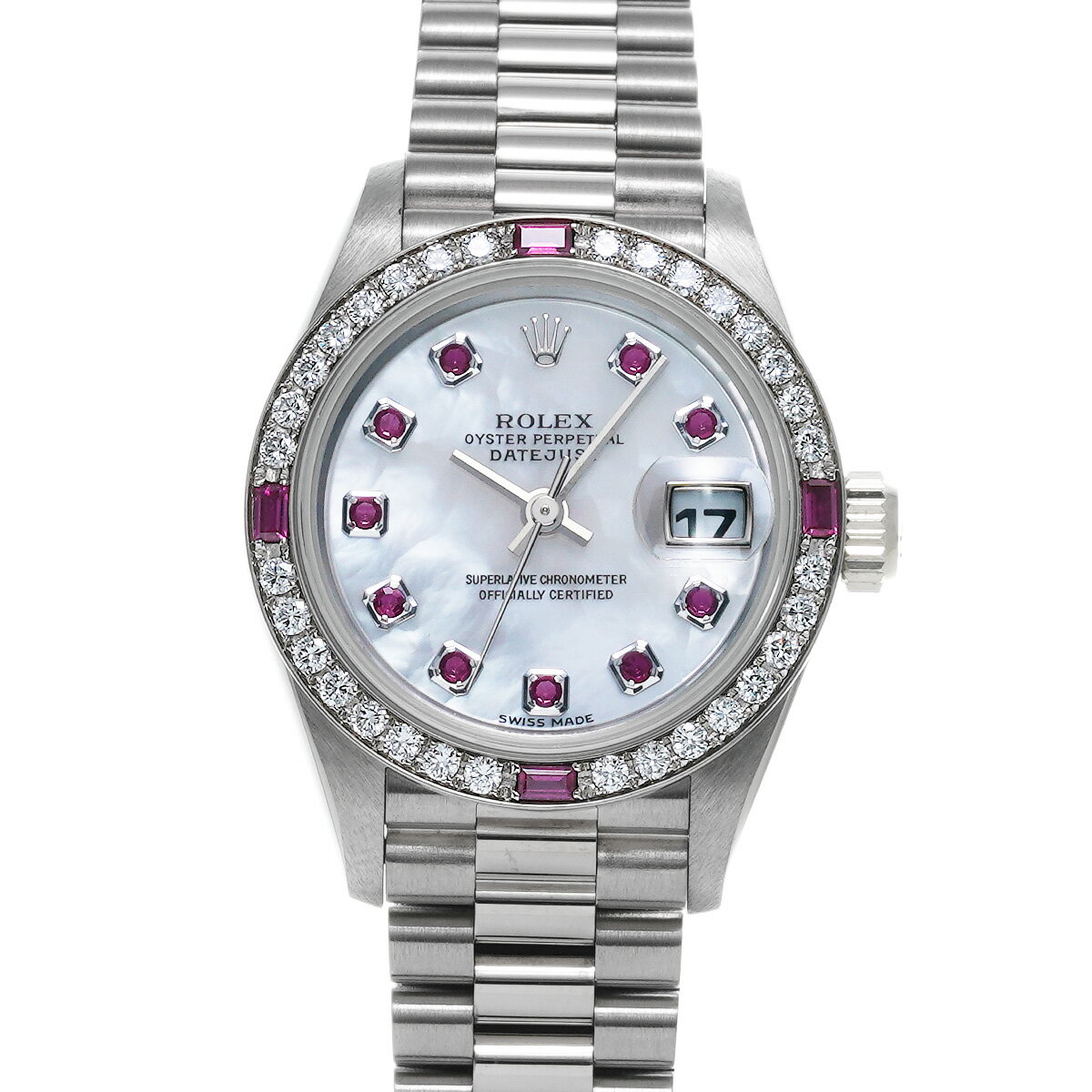 ロレックス ROLEX デイトジャスト 69069 W番(1995年頃製造) ホワイトシェル/ピンクサファイア レディース 腕時計 ロレックス 時計 高級腕時計 ブランド 【ローン48回払い無金利】【中古】