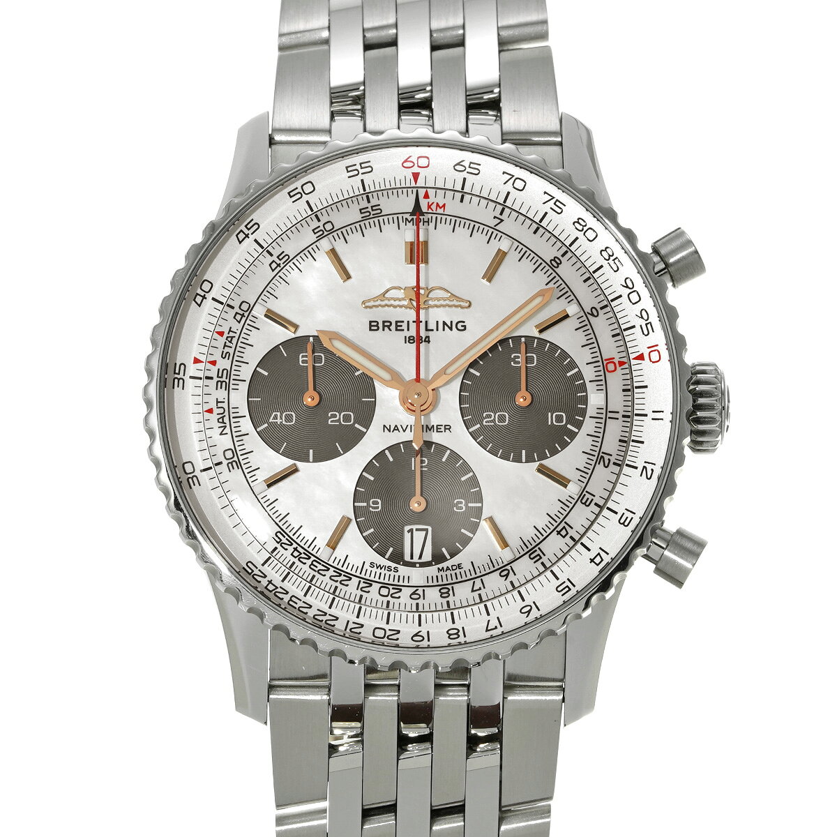 【〜7/26 最大5万円クーポン】ブライトリング BREITLING ナビタイマー B01 クロノグラフ 41 AB0139211A1A1 ホワイトシェル/グレー メンズ 腕時計 ブライトリング 時計 高級腕時計 ブランド 【ローン48回払い無金利】【中古】