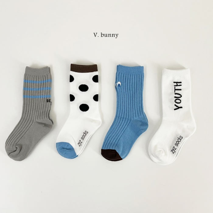 ＜KIDS＞youth socks set 4足セット 滑り止め無し 靴下 韓国子供服 ドット リブ ストライプ ボーダー ロゴ 男の子 女の子 15cm 16cm 17cm 18cm 19cm 20cm 21cm クリーム おしゃれ プレゼント ギフト ソックス くつした