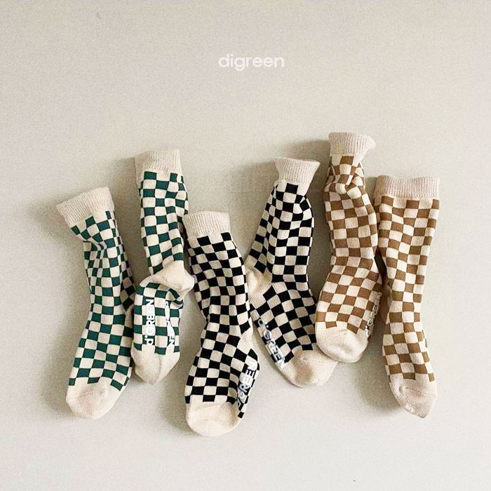 【大人気】再入荷＜BABY＞＜KIDS＞ digreen checkerboard socks set チェック柄 3足セット 滑り止め付き 韓国子供服 靴下 キッズ 赤ちゃん ベビー くすみ色 ナチュラル 女の子 男の子 15cm 16cm 17cm 18cm 19cm 20cm 21cm 可愛い キュート ギフト プレゼント お祝い