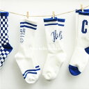 リブ＜BABY＞＜KIDS＞blue hello socks set 滑り止めは3号のみ付いています　4足セット 10cm 11cm 12cm 13cm 14cm 15cm 16cm 17cm 18cm 19cm 20cm 韓国子供服 男の子 女の子 靴下 シンプル こども キッズ ロゴ