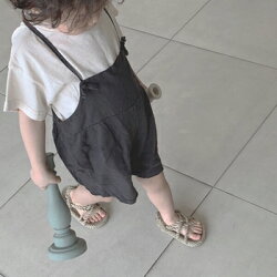 ポニーオーバーオールサロペット男の子女の子男女兼用キッズ韓国子供服チャコールベージュポケット無し80cm90cm100cm110cm120cm