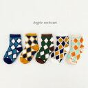 SALE定価1,650円 ＜BABY＞ ＜KIDS＞vb Argyle socks set 5足1set 靴下 アーガイルチェック柄 クルーソックス 滑り止め無し キッズ 赤ちゃん 韓国子供服 女の子 男の子 キッズ くつした ソックス 可愛い キッズ かわいい おしゃれ オシャレ 14cm 15cm 16cm 17cm 18cm