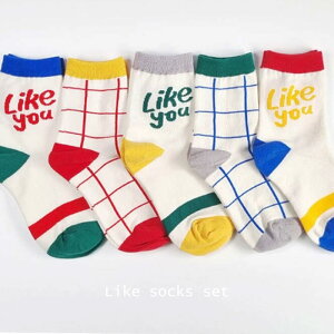 ＜BABY＞ ＜KIDS＞Like socks set 5足set 靴下 滑り止め付き クルーソックス 14-16cmまで滑り止め付き キッズ 赤ちゃん 韓国子供服 女の子 男の子 ポップ くつした 可愛い かわいい おしゃれ オシャレ 14cm 15cm 16cm 17cm 18cm 19cm チーズ ロゴ