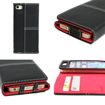 iPhoneSE iPhone5s iPhone5 ケース ステッチ 横開き レザーケース 全6色 カードケース入れ ★ ケース カバー ポケット フリップケース
