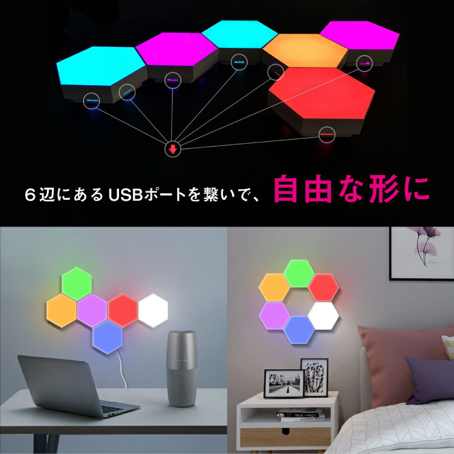 LEDウォールライト Hexagonal LED light 壁 ライト 自由に組み合わせ 六角形 USB式 2