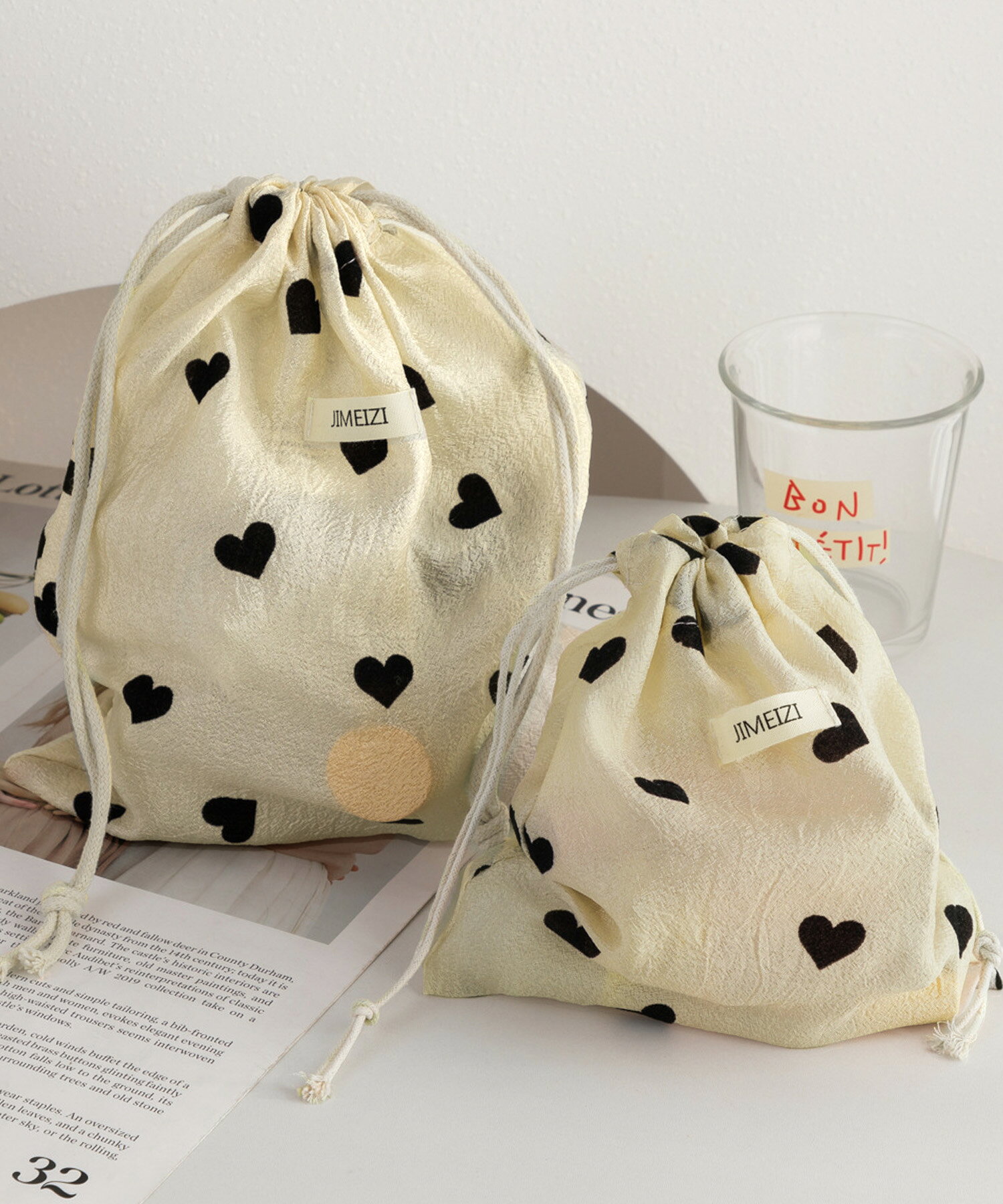 【SUMMER FINAL★在庫限り30％OFF】巾着 ポーチ 巾着ポーチ 収納 ハート LOVE 大 中 小 3点セット セット インテリア 雑貨 韓国ファッション 春 夏 秋 冬 オフィスカジュアル ガーリー 旅行 リゾート 浴衣 レディース iradowl-10001812 Iradowl サンプル画像2