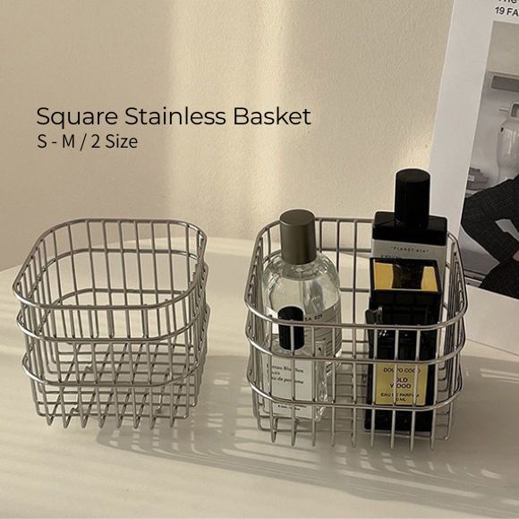 【プレセール】全品5%OFF&カテゴリ別クーポン|ステンレスかご スクエア おしゃれ収納 かご 収納 バスケット ステンレス シンプル シルバー 小物入れ 韓国...