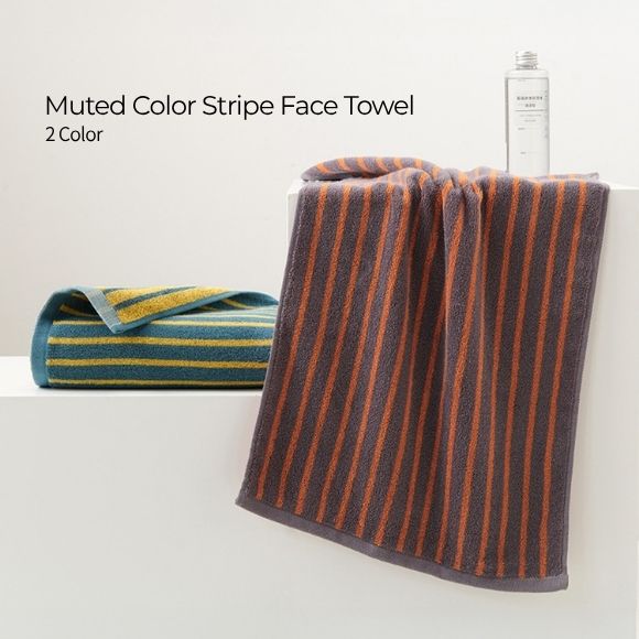 【BLACK FRIDAY 限定SALE】フェイスタオル ストライプ かわいい グリーン パープル くすみカラー タオル フェイス メンズ インテリア 雑貨 韓...