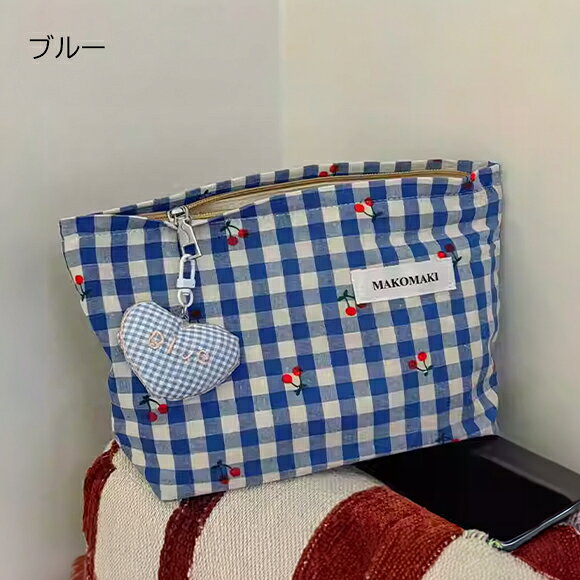【8月FINAL SALE★全品15％OFF】ポーチ メイク ポーチかわいい サクランボ チェック ポーチ 大きめ 大容量 メイクポーチ コスメポーチ トラベル 収納 雑貨 韓国ファッション 春 夏 秋 冬 デート 女子会 お泊り 旅行 ギフト iradowl-10002228 Iradowl サンプル画像2