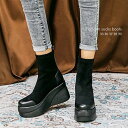 【特別割引☆まとめ買いで最大15%OFF】ブーツ シューズ 靴 厚底 厚底ブーツ ソックスブーツ シンプル 韓国ファッション 春 秋 冬 カジュアル フェミニン ストリート スタイルアップ 脚長効果 低身長 歩きやすい 痛くない 安定感 ブラック
