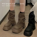 【BLACK FRIDAY 限定SALE】カバーブーツ ブーツ 厚底 ミドル丈ブーツ ベルト シューズ 靴 美脚 脚長 履きやすい ブラウン ブラック ストリー...