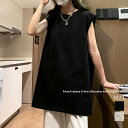 トップス Tシャツ フレンチスリーブ Aライン ミドル丈 カットソー ノースリーブ 半袖 無地 シンプル オーバー サイズ 韓国ファッション 春 夏 夏服 夏トップス オフィスカジュアル ストリート