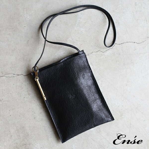 Ense(アンサ)【送料無料】tate sacoche mini bagサコッシュ タテ バッファローレザーブラック 縦型サコッシュ S001