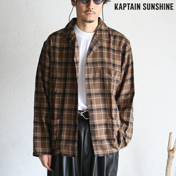  Open Collar Shirt Jacket BROWN PLAID オープンカラーシャツジャケット ブラウンチェックキャプテンサンシャイン 日本製KS24SSH09