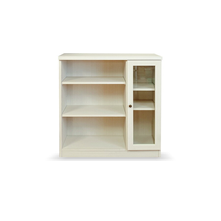 Rakuten - ラック 棚 木製 ガラス扉 日本製 国産品 幅89cm 奥行32cm 高さ93cm ロータイプ ホワイト キャビネット サイドボード リビング収納 書棚 おしゃれ かわいい 北欧