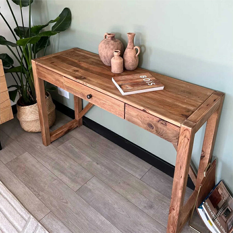 デスク 机 コンソールデスク 幅120cm 奥行40 高さ75 木製 リサイクルパイン 無垢材 引き出し付き 長方形 勉強机 角テーブル モダン インテリア コンパクト テーブル おしゃれ かわいい パソコンデスク PCデスク スリムデスク