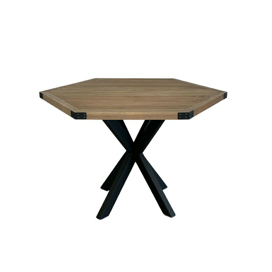 【クーポン発行中 16日23:59まで】テーブル 六角形 ラウンド カフェテーブル サイドテーブル 幅115 奥行115 高さ72 おしゃれ かわいい北欧 アンティーク調 六角型 リビング 杉古材 ラバーウッド無垢 スチール カフェ 人気 組立品