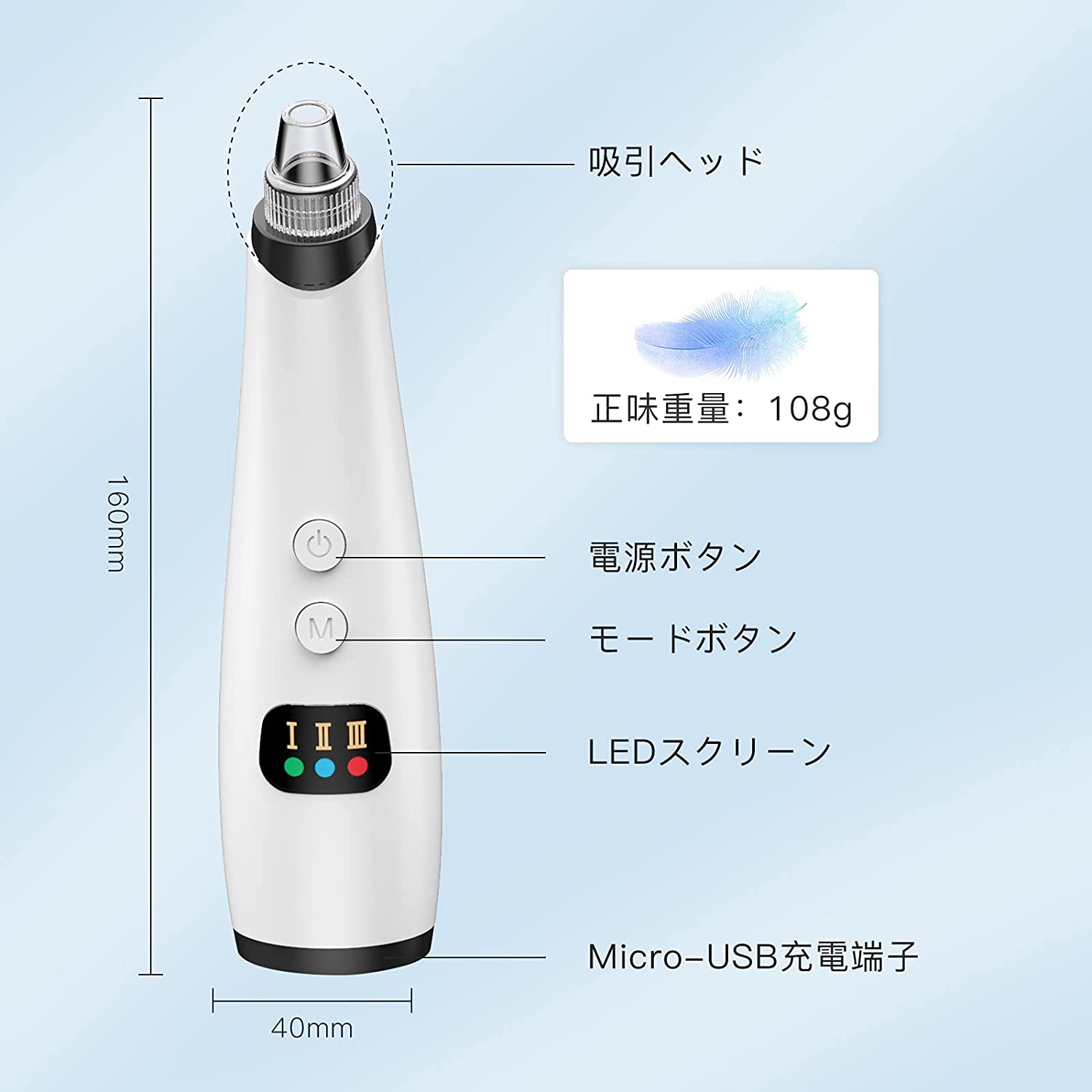 毛穴吸引器 毛穴ケア美顔器 光エステ 温熱ケア 真空吸引 4種類の吸引ヘッド 3段階吸引力 毛穴クリーア USB充電式 LCDディスプレ コンパクト 男女兼用 乾燥肌 混合肌 毛穴汚れ 角栓 美顔器 毛穴洗浄 吸引 鼻 毛穴クリーナー 汚れ除去 黒ずみ改善 角栓クリア