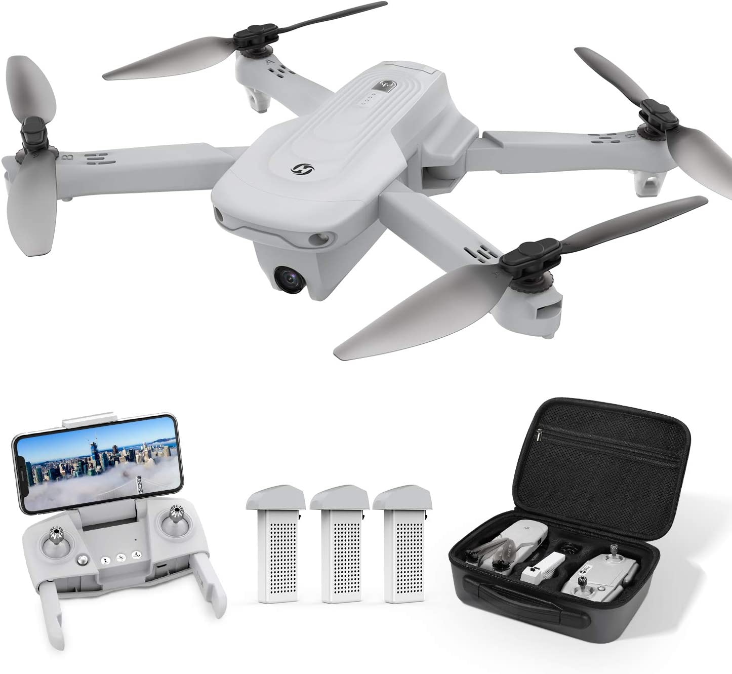ホワイト ドローン カメラ付き 屋外 ドローン GPS搭載 折り畳み式 4Kカメラ付き 200g未満 フライト時間60分 バッテリー3個 収納ケース付き 90°...