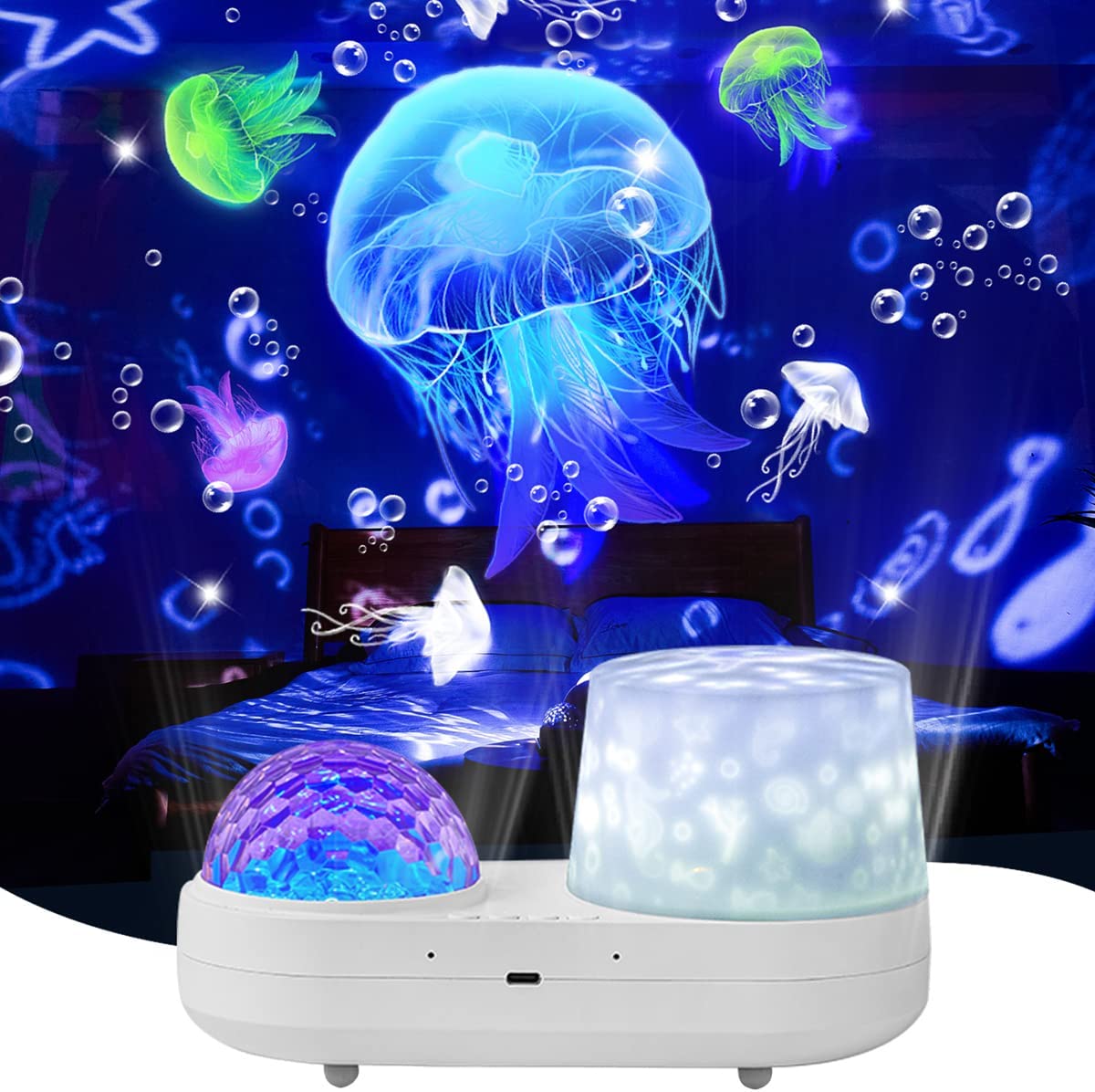 プラネタリウム 家庭用 人気 本格的 子供 海プロジェクター LED 二重照明効果 10種海の波の色 6種類投影フィルム クラゲ ベッドサイドランプ 360度回転 輝度調整可 タイマー機能付き 投影ライ…