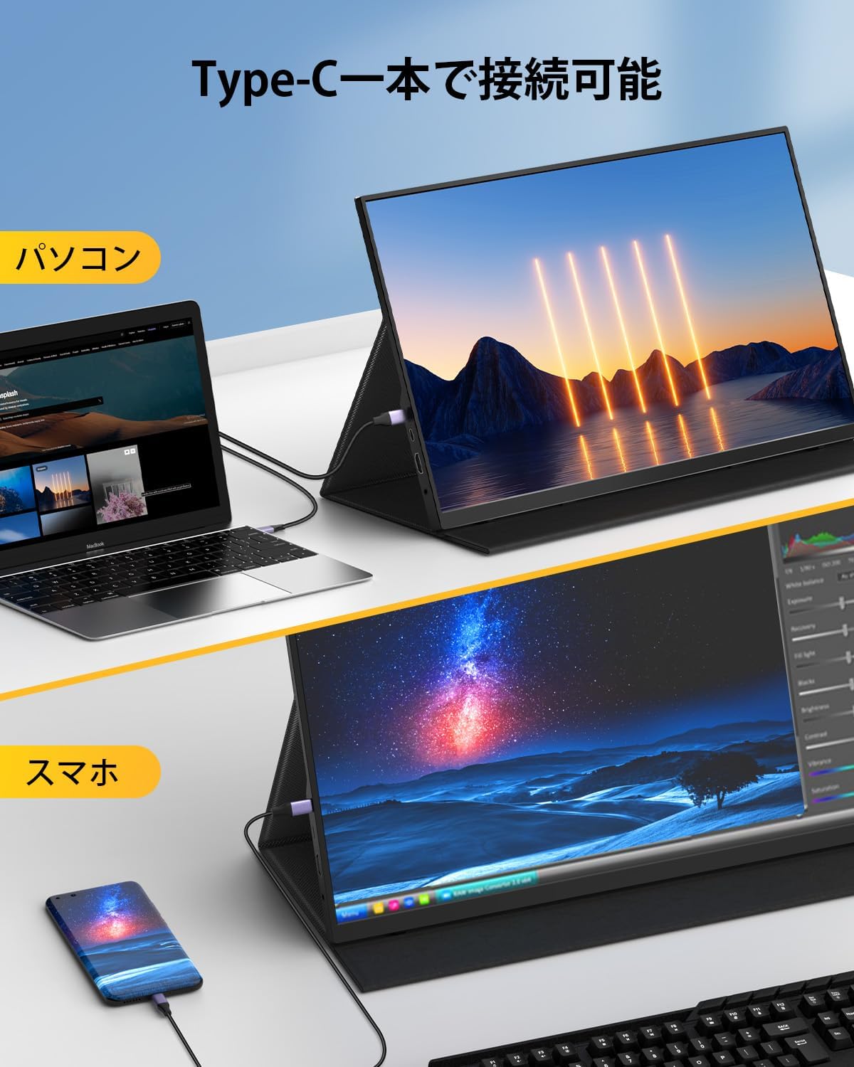 モバイルモニター 18.5インチ sRGB モバイルディスプレイ ゲーミングモニター FHD 非光沢 狭額縁 IPS液晶パネル USBType-C miniHDMI ノングレア スマートフォン MacBook Pro Mac Air 2018 Mac mini iPad Pro タブレット スマホ スピーカー内蔵 PS4 XBOX