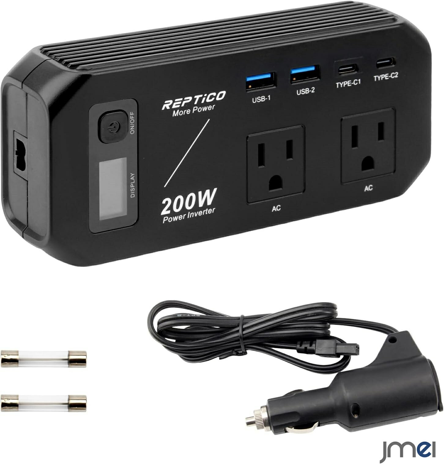 シガーソケット カーインバーター 200W 超小型 USB4 ポート ACコンセント 2口 高耐久性 耐久性 車載充電器 AC100V 冷却ファン 感電防止 ホ...