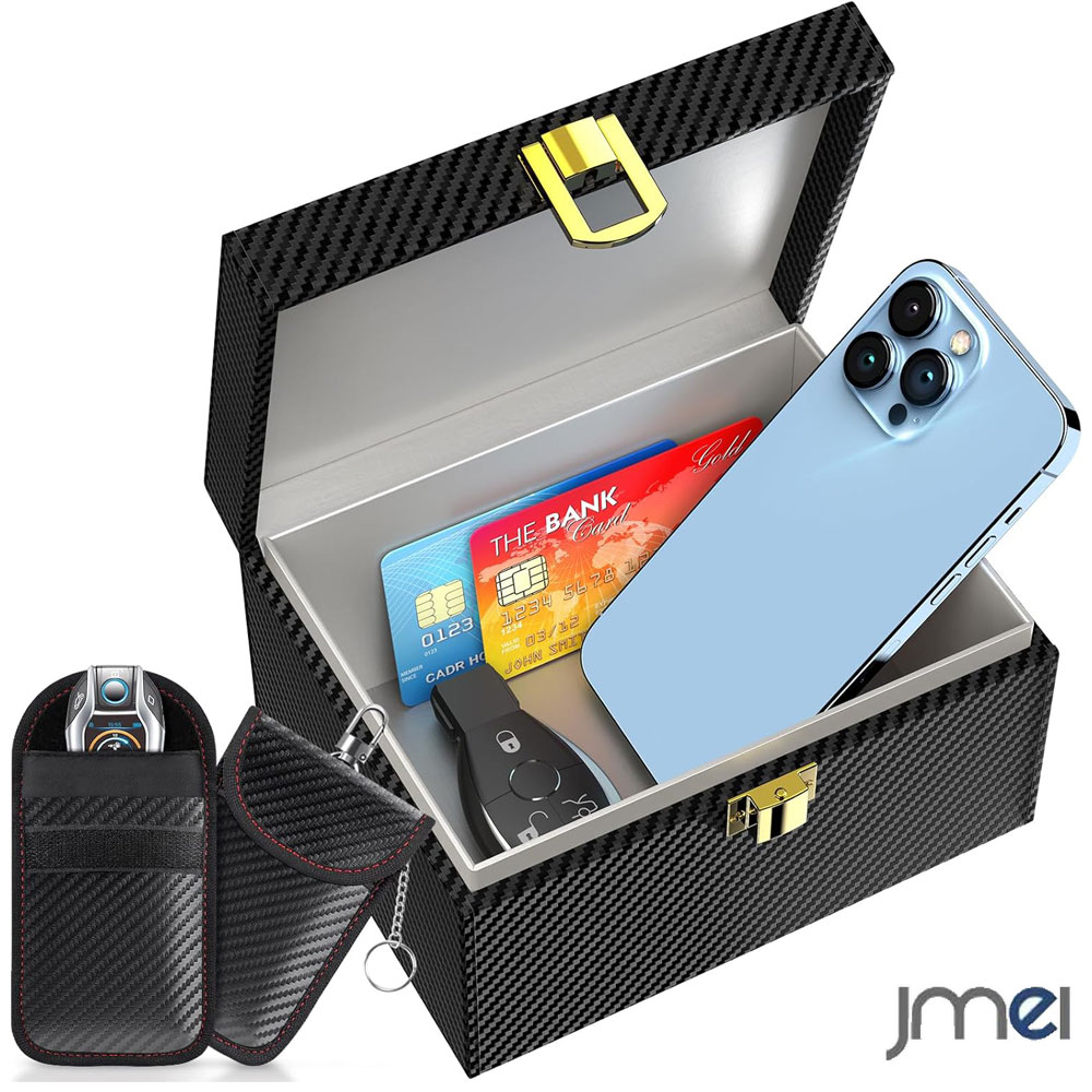 リレー アタック キー ケース リレーアタック防止用キーケース 電波遮断ボックス 自宅用スマートキーケース 外出用ポーチ2枚セット 車両盗難防止グッズ RFIDブロッキング カード保管 ボックス ポーチ 大容量 3Dカーボン調 鍵 管理 玄関 卓上 ブラック 収納 防犯グッズ
