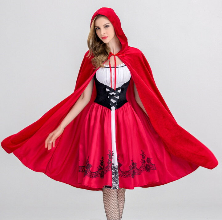 ハロウィン衣装 赤ずきん コスチューム 変装 レディース コスプレ衣装 大きいサイズ ワンピース ドレス ミディアム丈 膝丈 仮装 女の子 レッド ブラック 大人用 送料無料S M L XL 2XL 3XL アウトレットのサムネイル